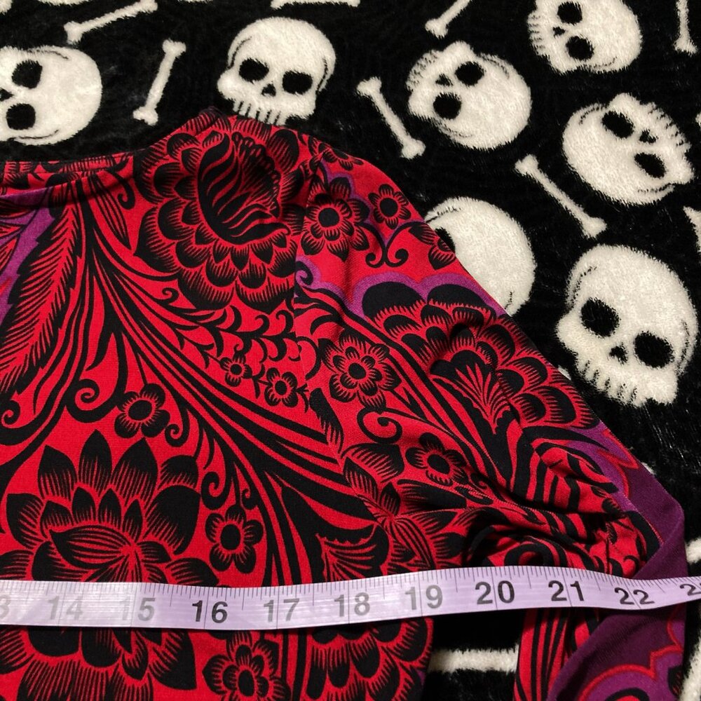 STYLE & CO. Red purple black dark floral stretchy tunic top MEDIUM LARGE shirt - Picture 8 of 13